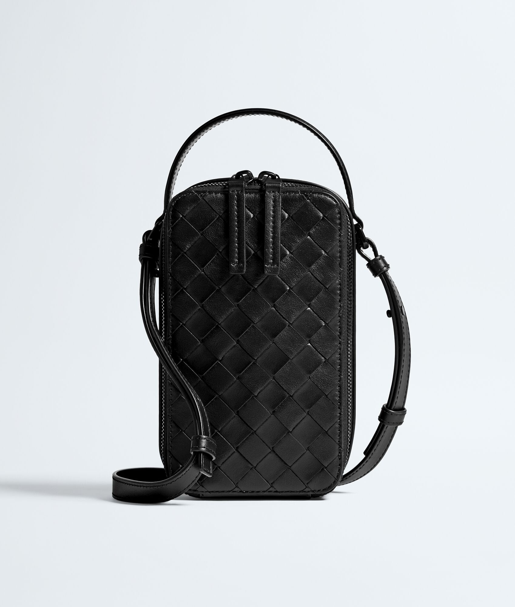 Nyttra Women's Black Woven Leather Phone Crossbody Pouch