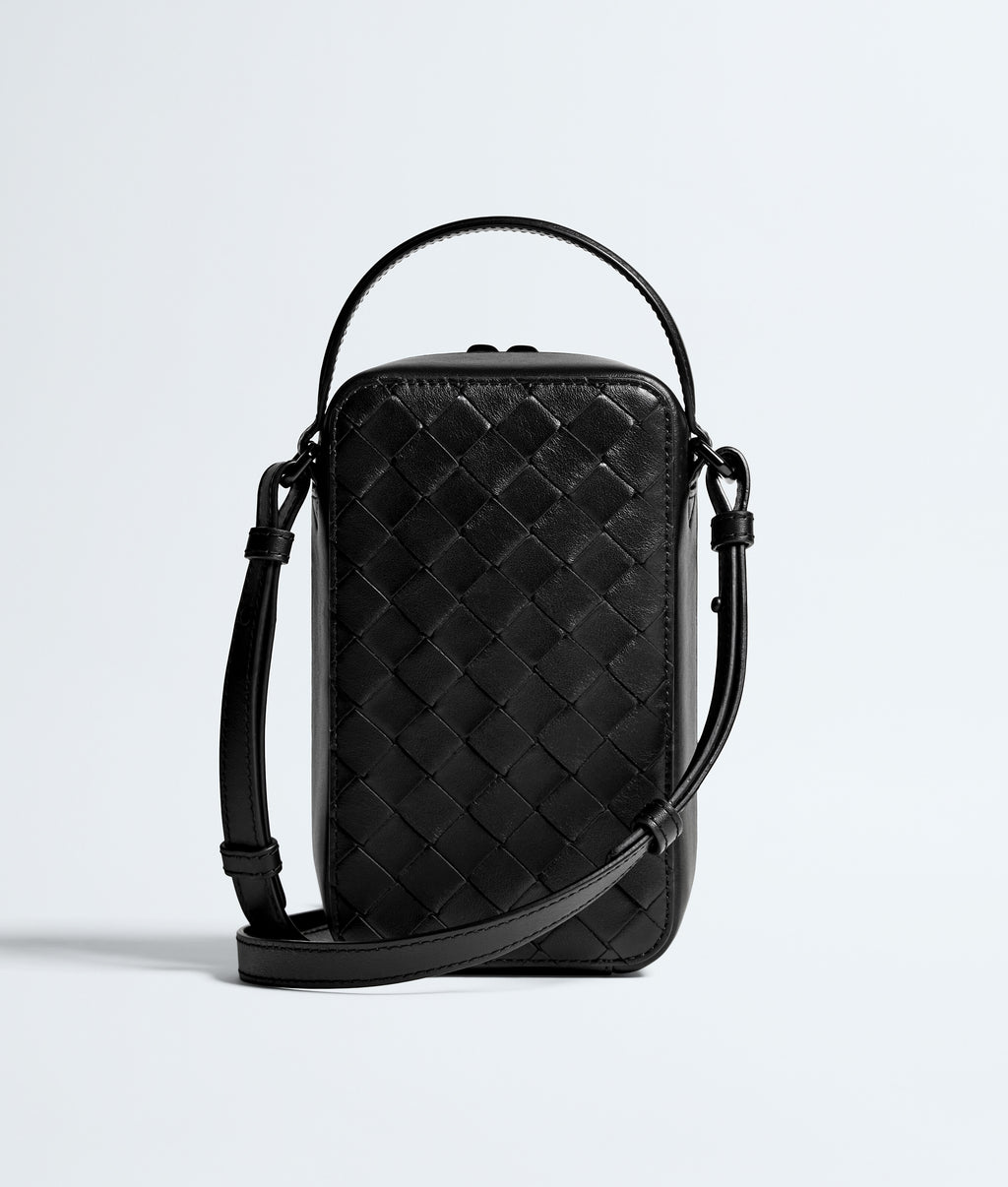 Nyttra Women's Black Woven Leather Phone Crossbody Pouch