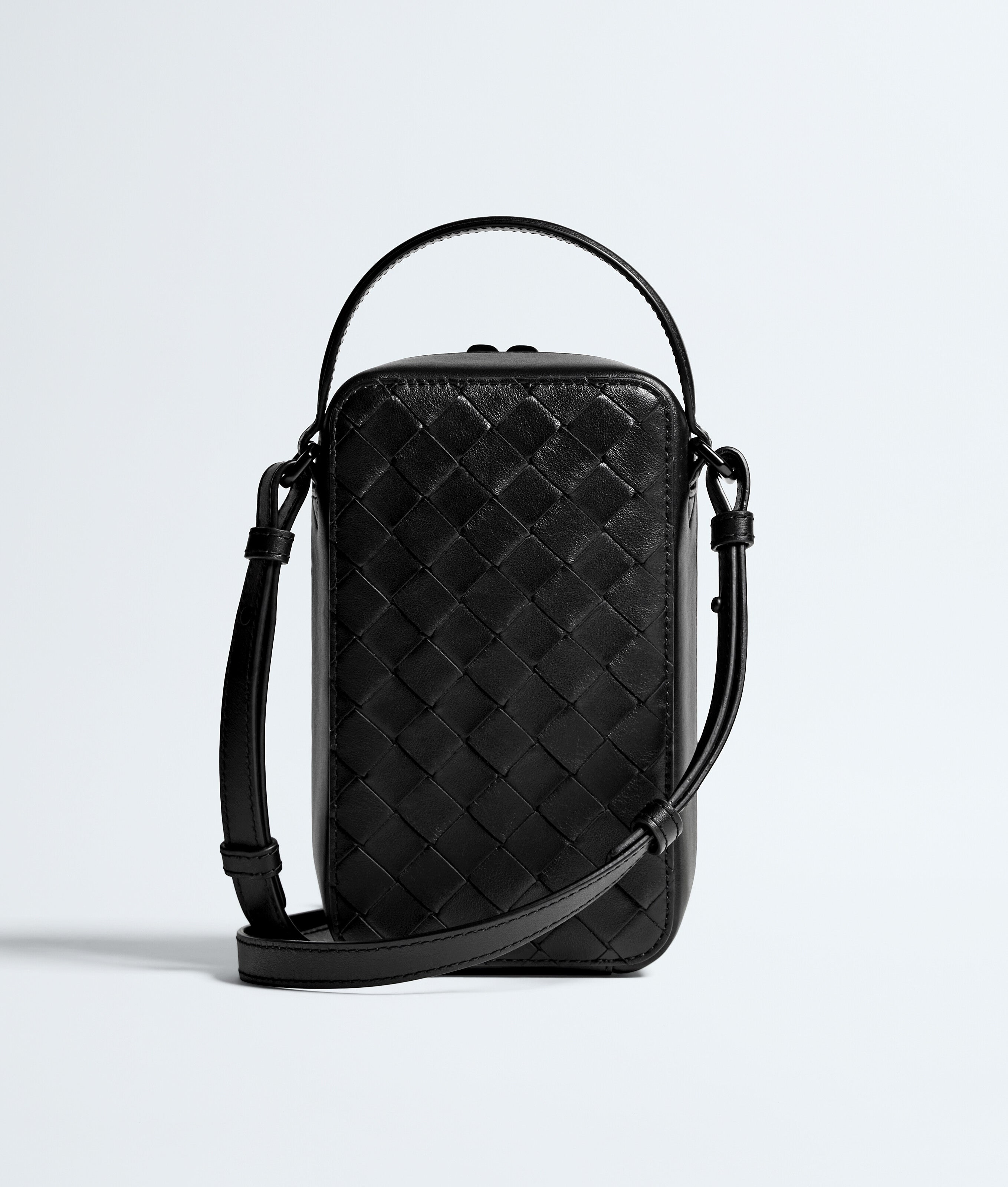 Nyttra Women's Black Woven Leather Phone Crossbody Pouch