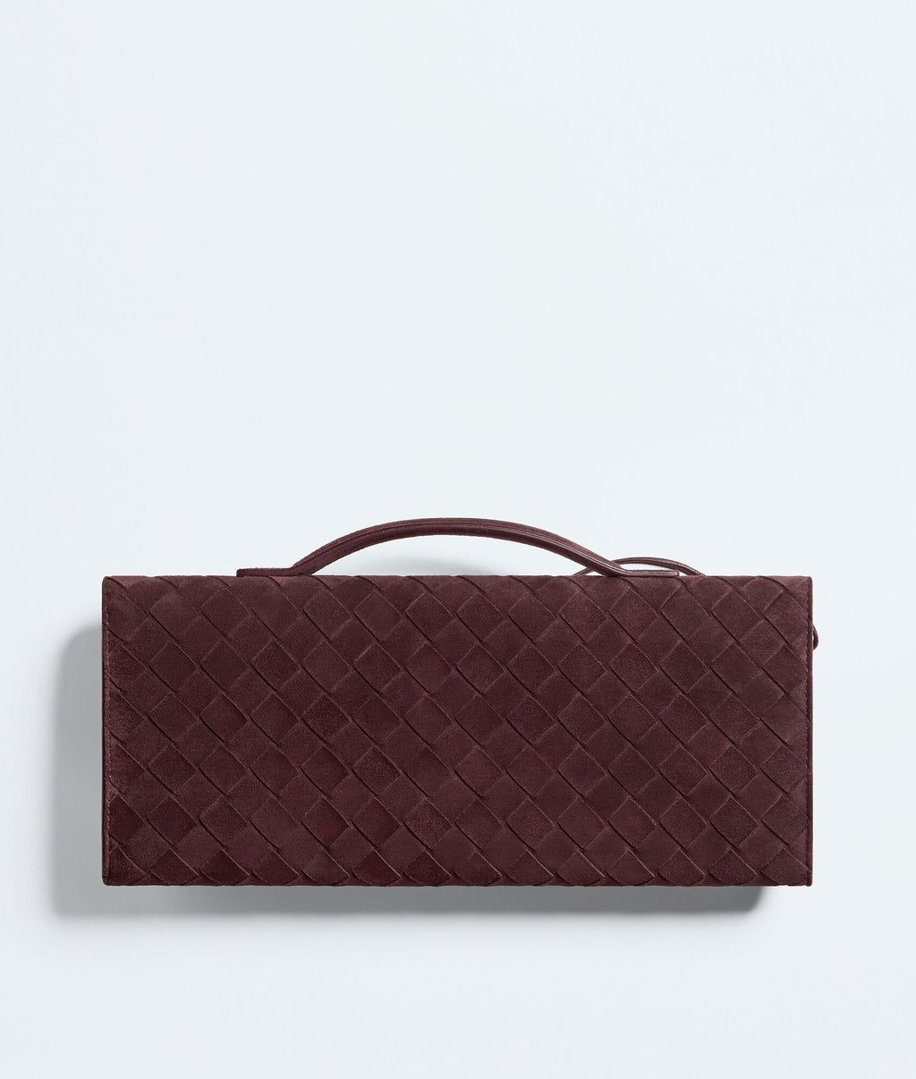 Nyttra Women's Deep Mahogany Woven Suede Top Handle Clutch
