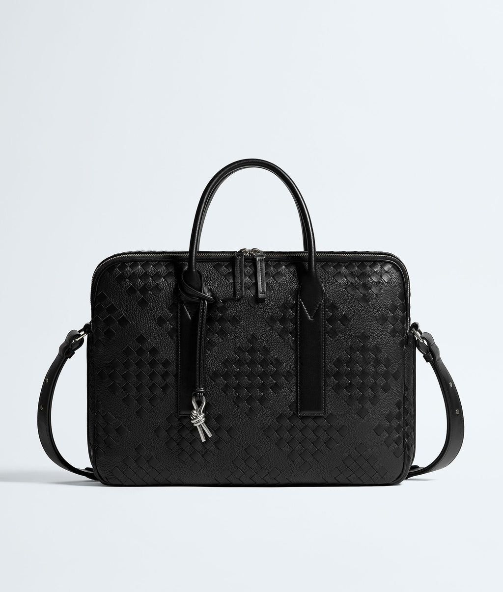 Nyttra Men's Black Geometric Woven Leather Briefcase
