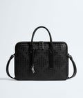 Nyttra Men's Black Geometric Woven Leather Briefcase