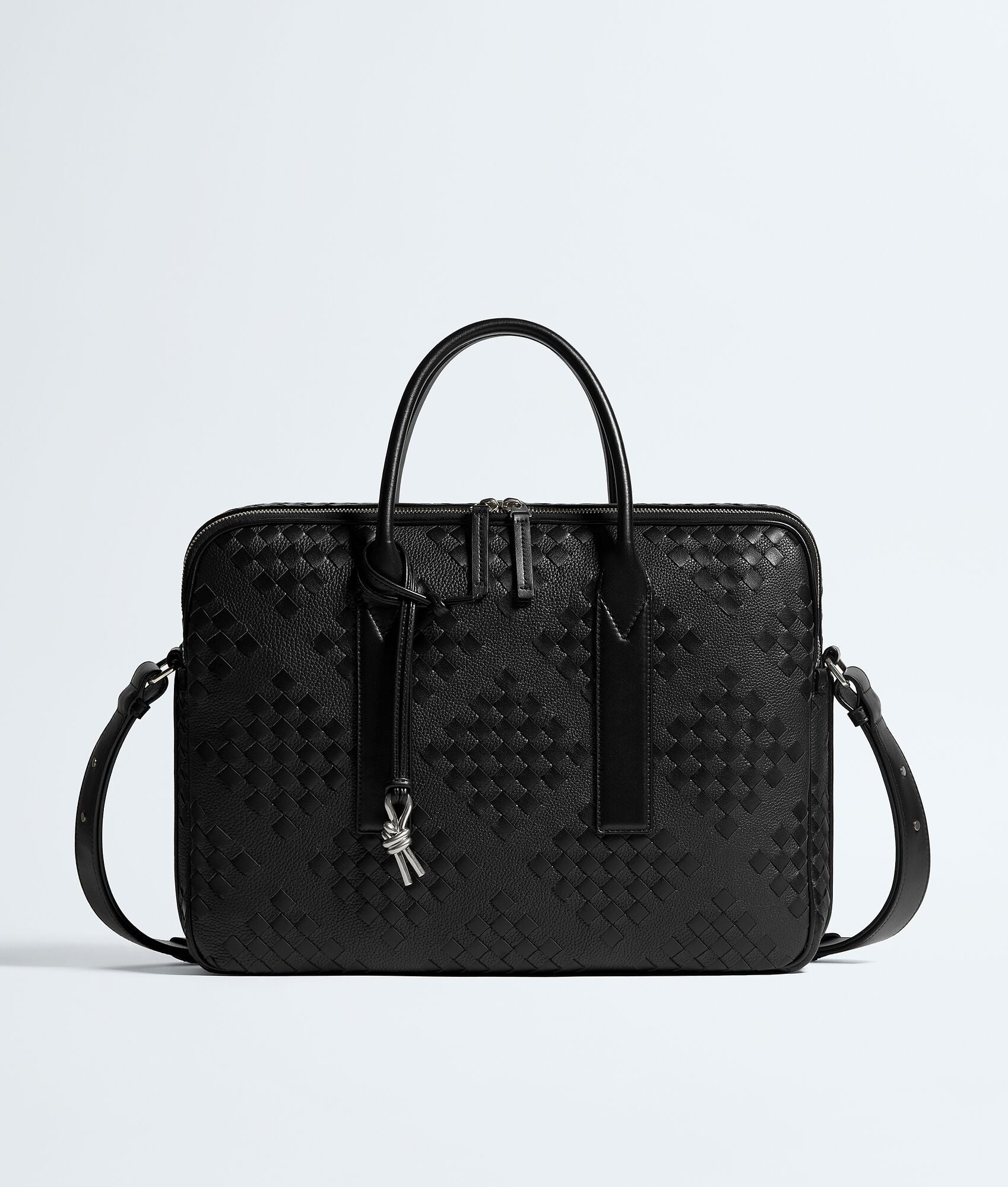 Nyttra Men's Black Geometric Woven Leather Briefcase