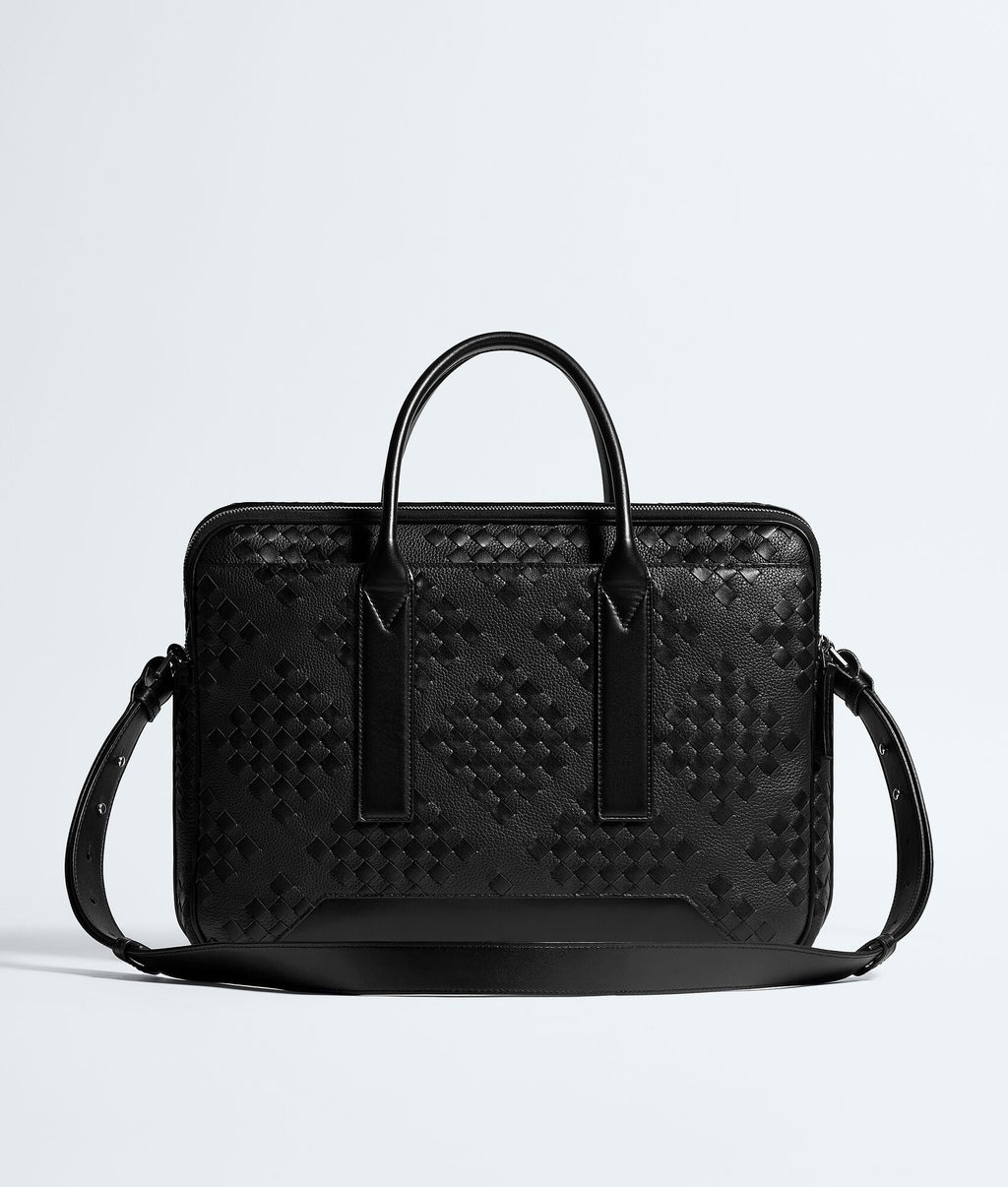 Nyttra Men's Black Geometric Woven Leather Briefcase