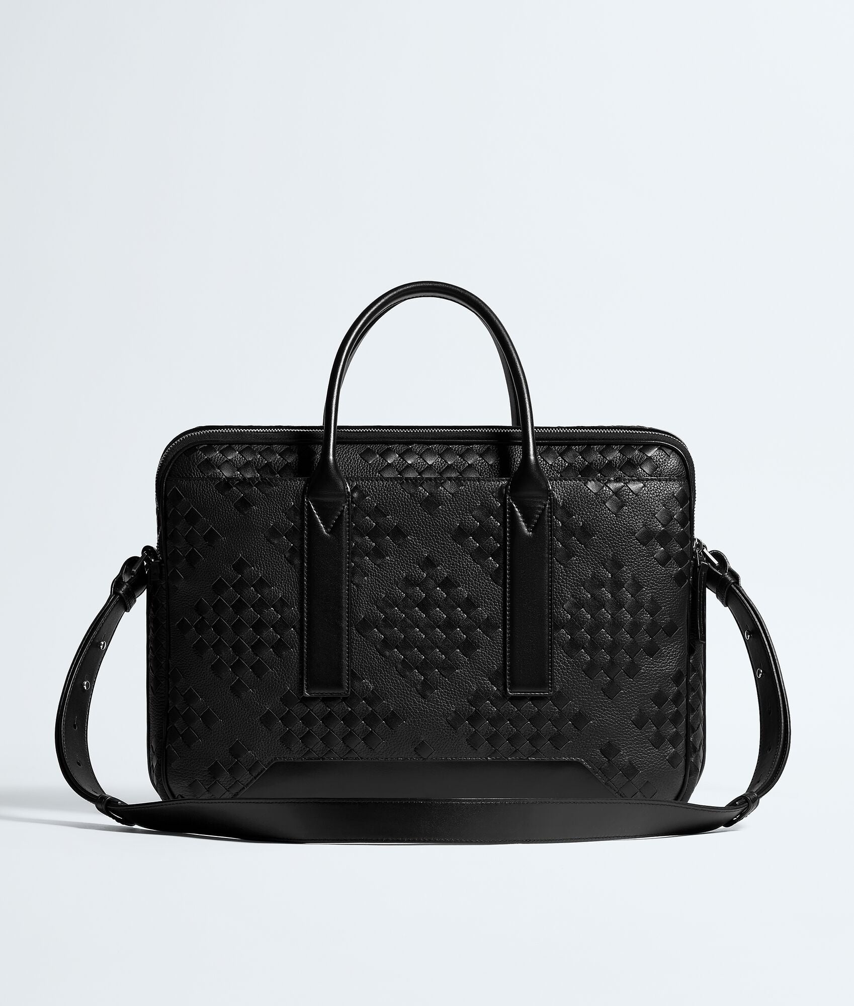 Nyttra Men's Black Geometric Woven Leather Briefcase