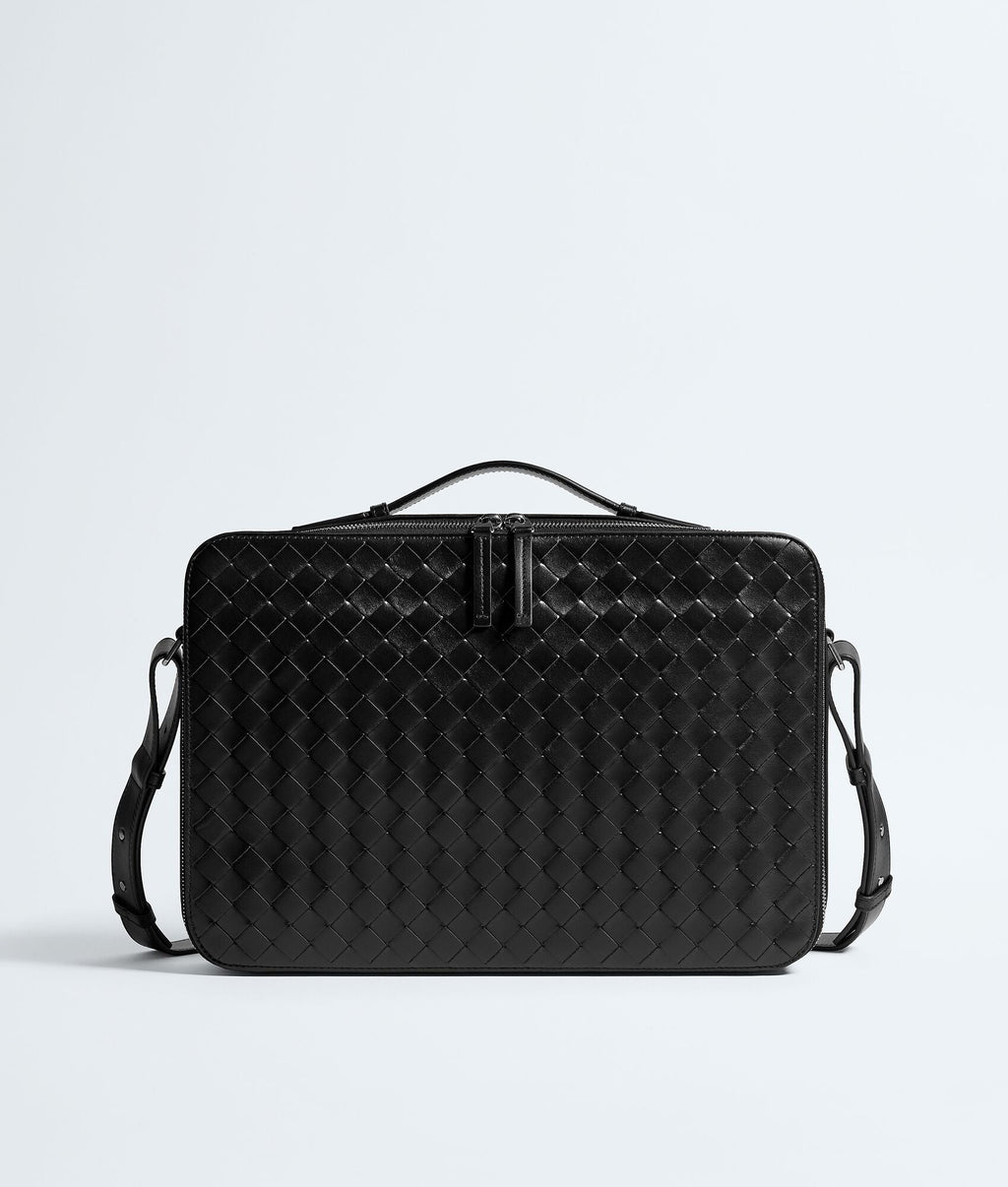 Nyttra Men's Black Slim Woven Leather Briefcase