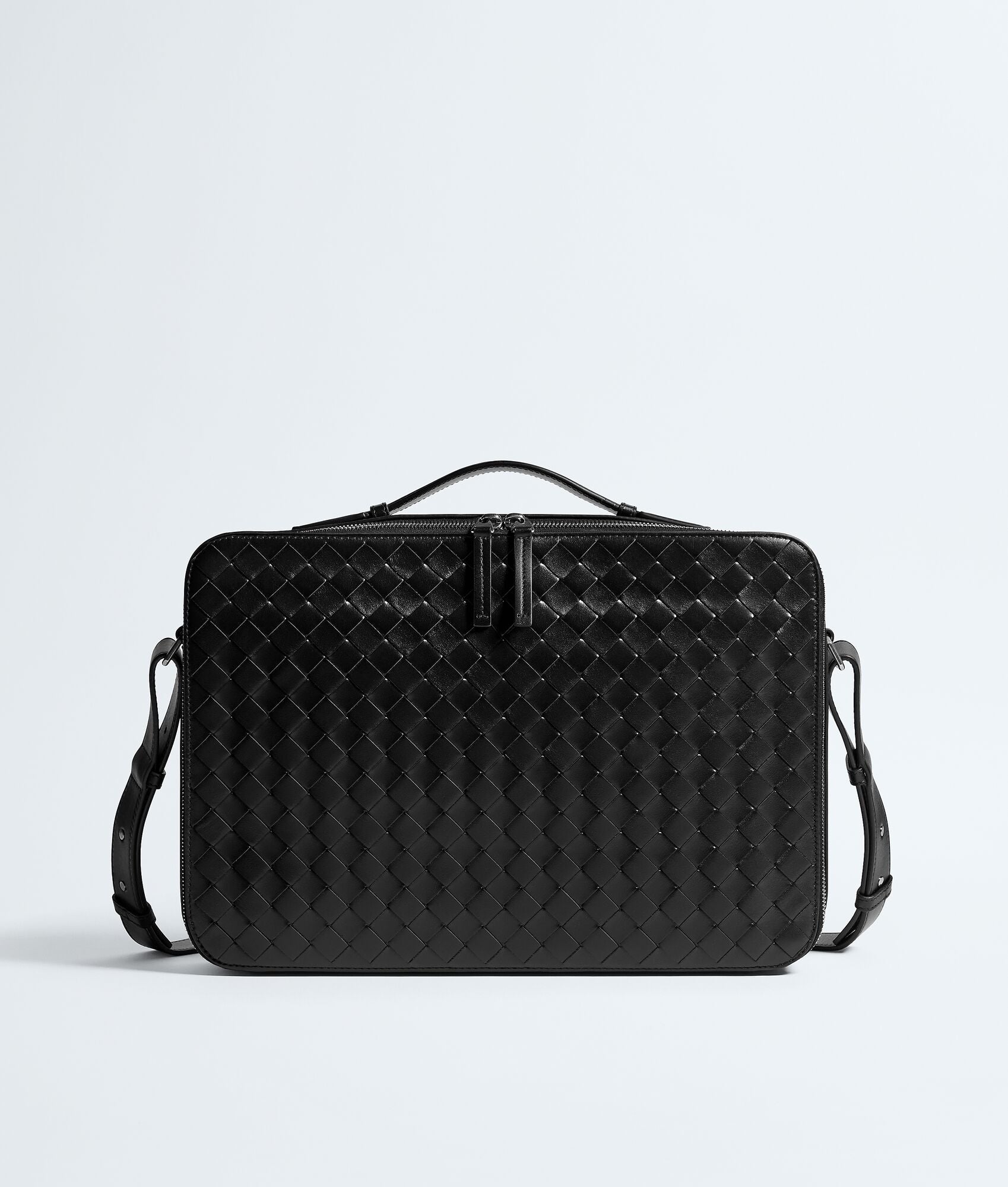 Nyttra Men's Black Slim Woven Leather Briefcase