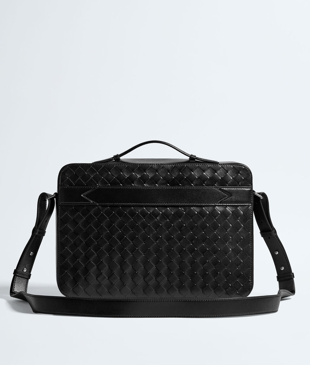 Nyttra Men's Black Slim Woven Leather Briefcase