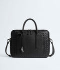 Nyttra Men's Black Woven Detail Leather Briefcase