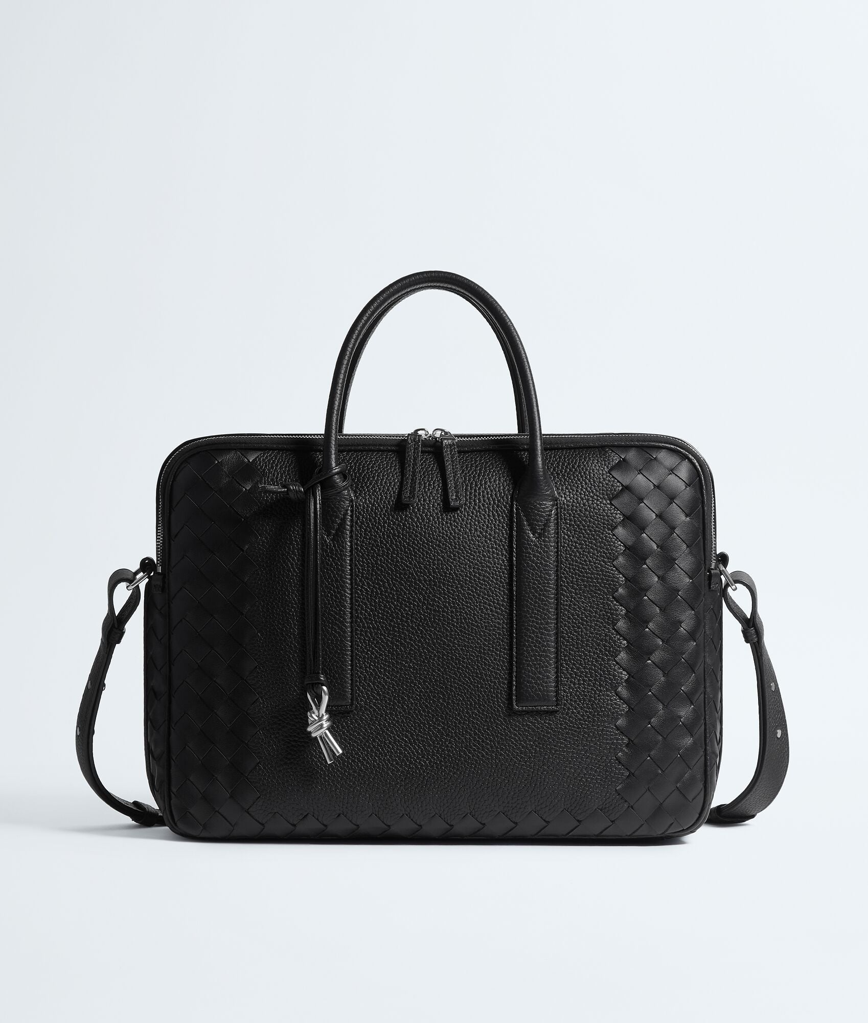 Nyttra Men's Black Woven Detail Leather Briefcase