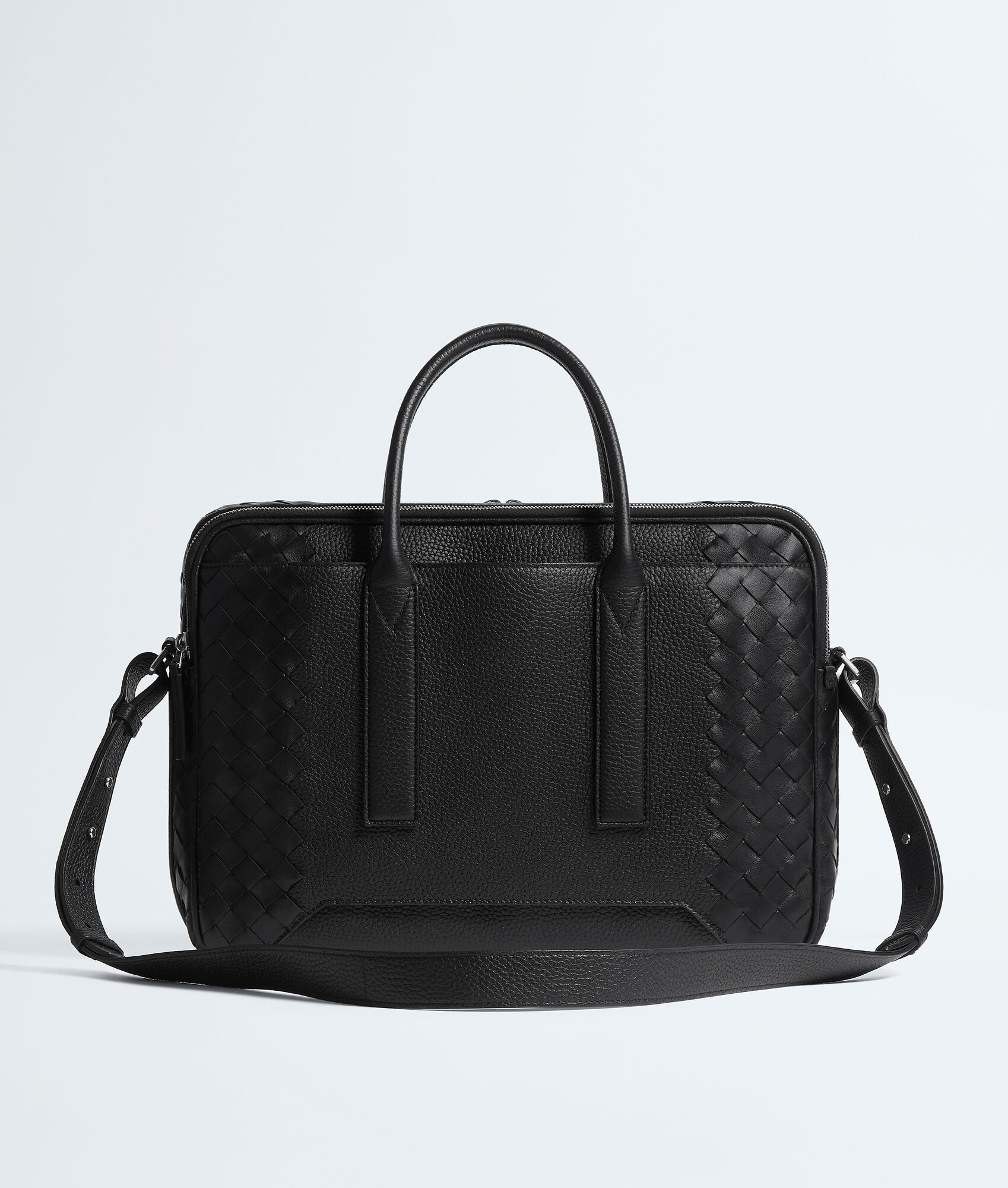 Nyttra Men's Black Woven Detail Leather Briefcase